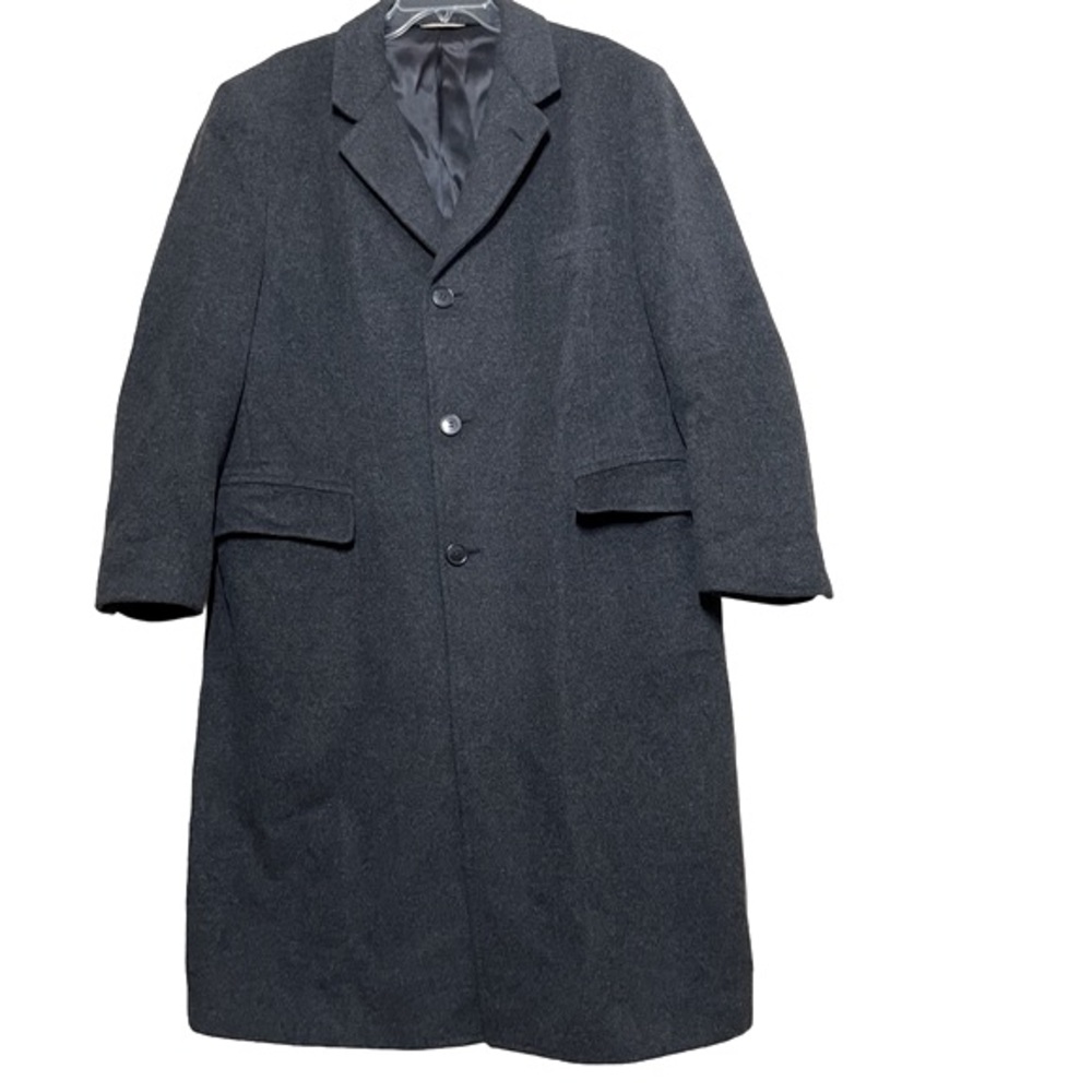 VINTAGE TRENCH COAT MENS XL CASHMERE BLEND ACWTU CHARCOAL GRAY USA